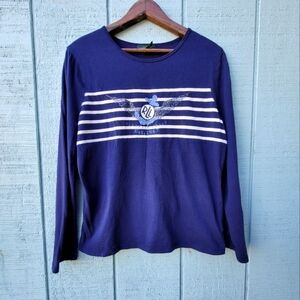 Lauren Ralph Lauren Jeans Nautical Beaded Cotton Long Sleeve Top sz PL Blue